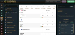 Fußballbereich von Talismania mit Spielen und Wettmärkten